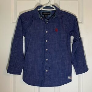 POLO Boy’s Dress Shirt size small (8) blue long sleeve button red embroidery